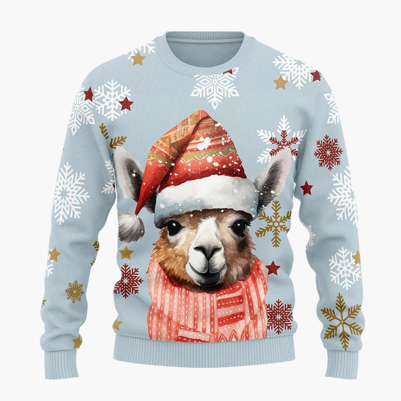Herr Jultröja Rolig Ugly Christmas Sweater med Llama och Tomteluva – Perfekt för Julfest