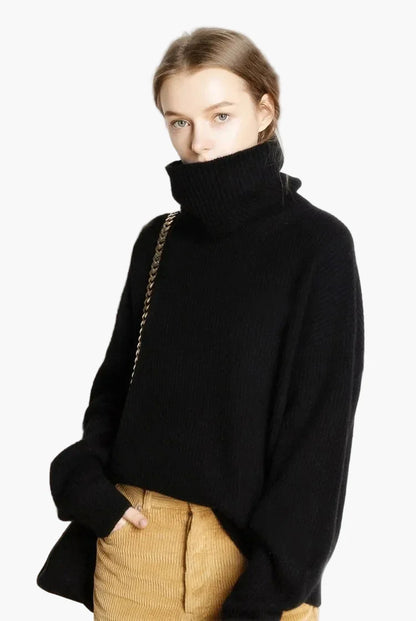 Damtröja med Polokrage – Elegant och Varm Stickad Tröja för Höst och Vinter