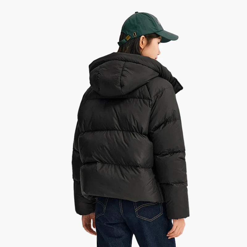 Dam Kort Vinterjacka med Huva – Trendig och Varm för Vardagsbruk