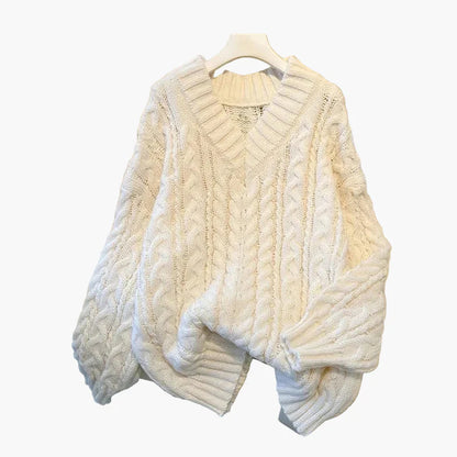 Damstickad V-ringad Oversize Tröja – Trendig och Bekväm Höstmode