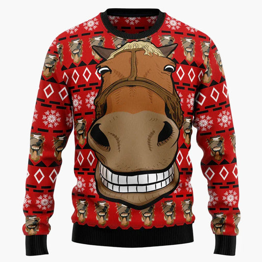 Herr jultröja med rolig hästdesign – Ugly Christmas Sweater för fest och vardag