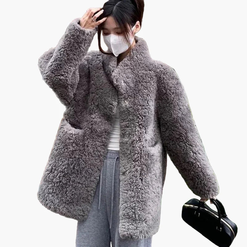 Dam Teddyjacka Vintage Oversize Vinterjacka Mode