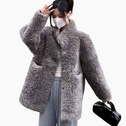 Dam Teddyjacka Vintage Oversize Vinterjacka Mode