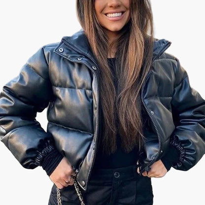 Dam Pufferjacka Kort Vinterjacka Trendig Varm Fritidsstil