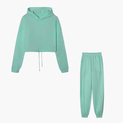 Dam Lounge-set med Kort Hoodie och Joggingbyxor – Trendig Vardagsstil och Mys