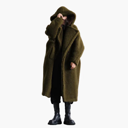 Dam Oversized Teddy Kappa med Huva – Modern Vinterstil & Urban Komfort