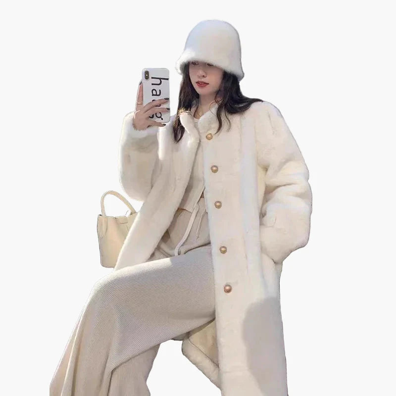 Dam Klassisk Elegant Lång Pälsjacka – Perfekt för Vinter och Fest