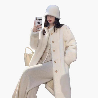 Dam Klassisk Elegant Lång Pälsjacka – Perfekt för Vinter och Fest