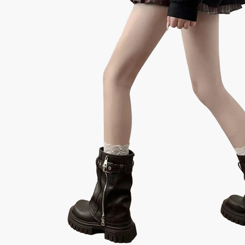 Damers chunky plattform boots med dragkedja och bälte – trendiga höst- och vinterkängor