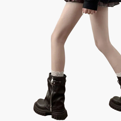 Damers chunky plattform boots med dragkedja och bälte – trendiga höst- och vinterkängor