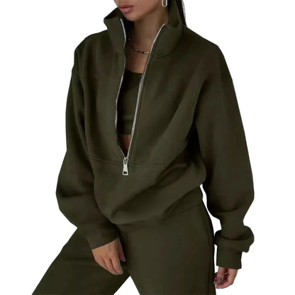 Damers sportiga halvzip set – avslappnad och modern träningsdräkt för vardag och fritid