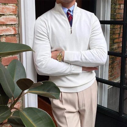 Herrtröja med halv dragkedja – Elegant och mångsidig stickad pullover för arbete och fritid