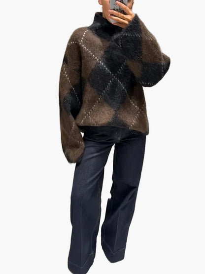 Damtröja med Oversized Rutmönster – Trendigt och Varmt för Vardagsbruk