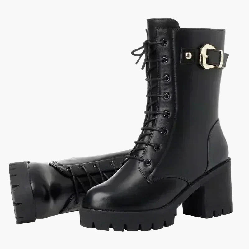 Dam Vinterkängor med Klack och Snörning – Stilrena och Varmfodrade Boots för Höst och Vinter