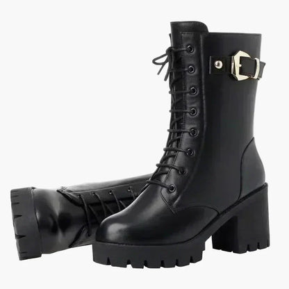 Dam Vinterkängor med Klack och Snörning – Stilrena och Varmfodrade Boots för Höst och Vinter