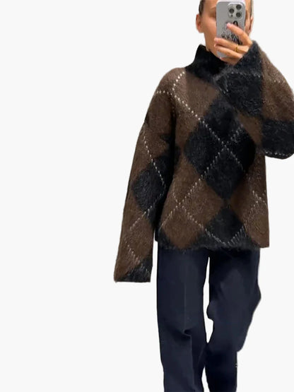 Damtröja med Oversized Rutmönster – Trendigt och Varmt för Vardagsbruk