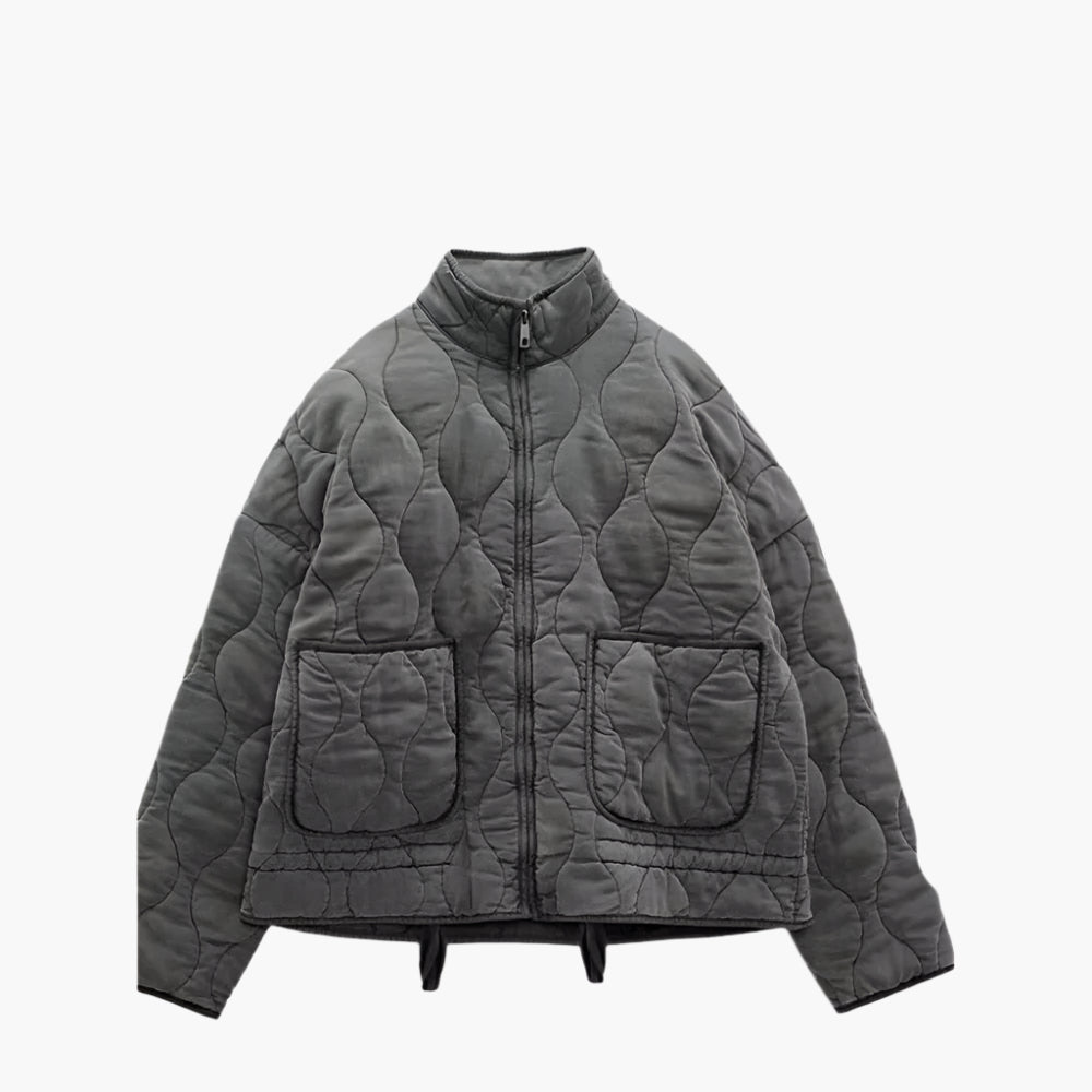 Dam Quiltad Oversized Jacka med Fickor och Dragkedja – Trendig Vinterjacka 2024