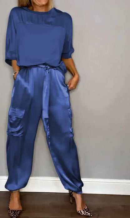 Danielle – Elegant Satin Tvådelad Set för Kvinnor