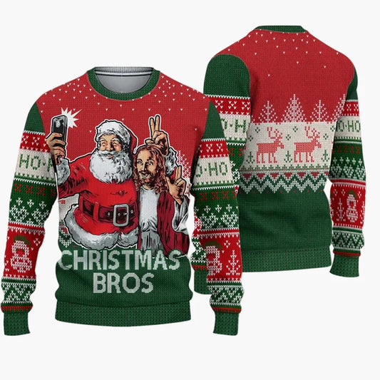 Herr Jultröja Ugly Christmas Sweater Christmas Bros med Tomten och Jesus – Rolig Festtröja