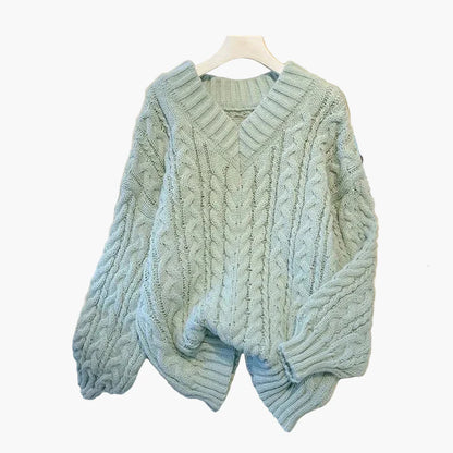 Damstickad V-ringad Oversize Tröja – Trendig och Bekväm Höstmode