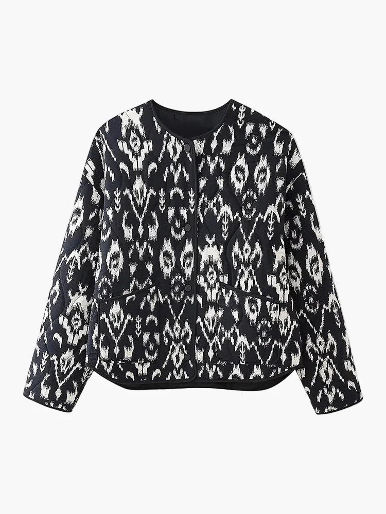 Dam Quiltad Mönstrad Bomberjacka – Trendig Ledig Vårjacka