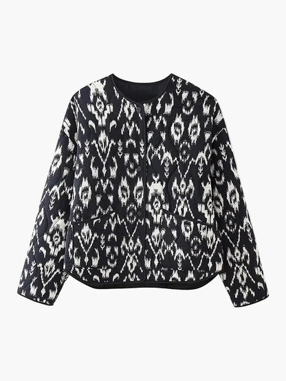 Dam Quiltad Mönstrad Bomberjacka – Trendig Ledig Vårjacka