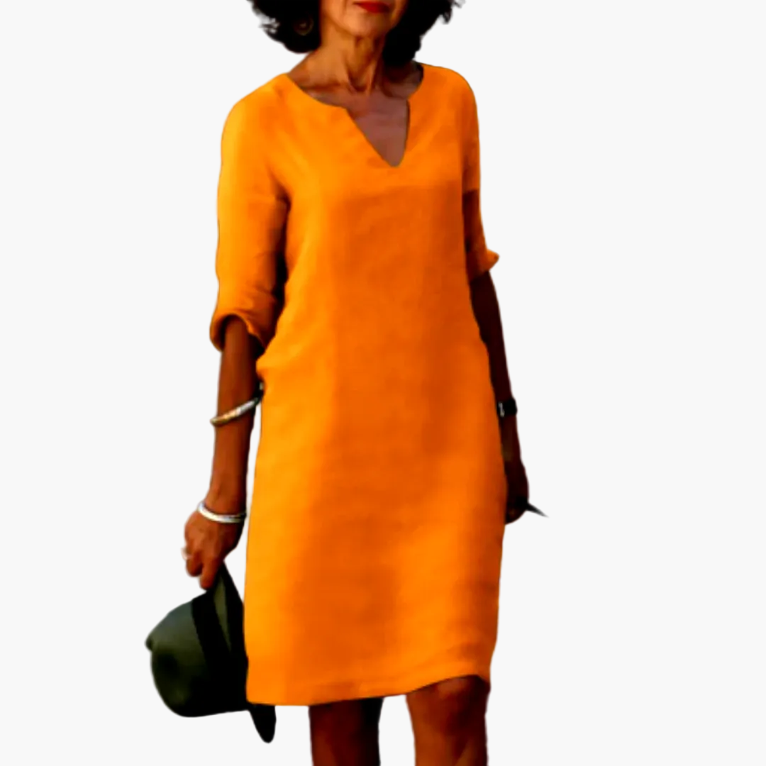 Damklänning med V-ringning och 3/4-ärm – Elegant vardags- och festklänning