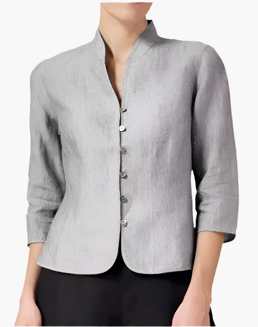 Dam Blus Kavajklassisk Ståkrage 3/4-Ärm Elegant Kontorsstil