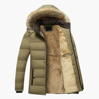 Herr Parkasjacka med Fuskpäls och Vattentät Fleecefodrad Stil – Perfekt för Vinter och Utomhusbruk
