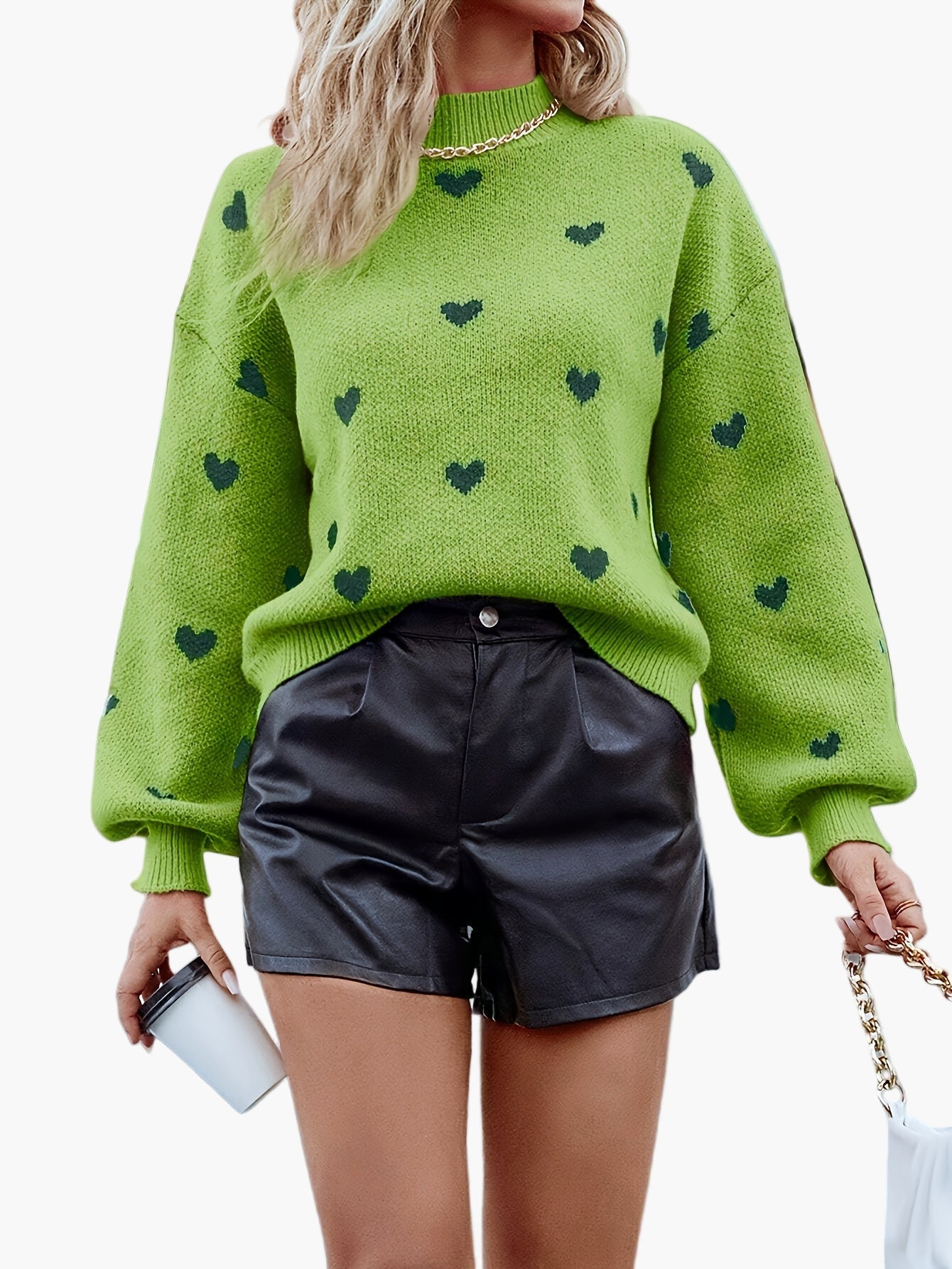 Damstickad tröja med hjärtmönster för vardag och höst/vinter