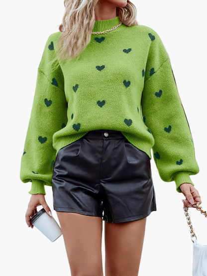 Damstickad tröja med hjärtmönster för vardag och höst/vinter