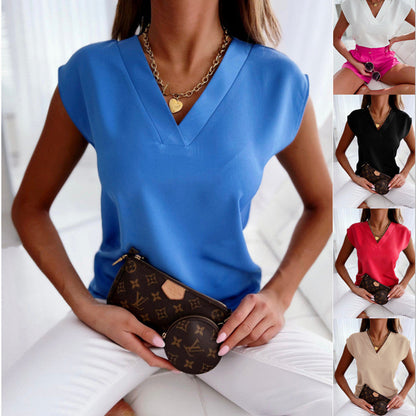 Dam V-ringad Blus Kortärmad Elegant Kontorsstil Top