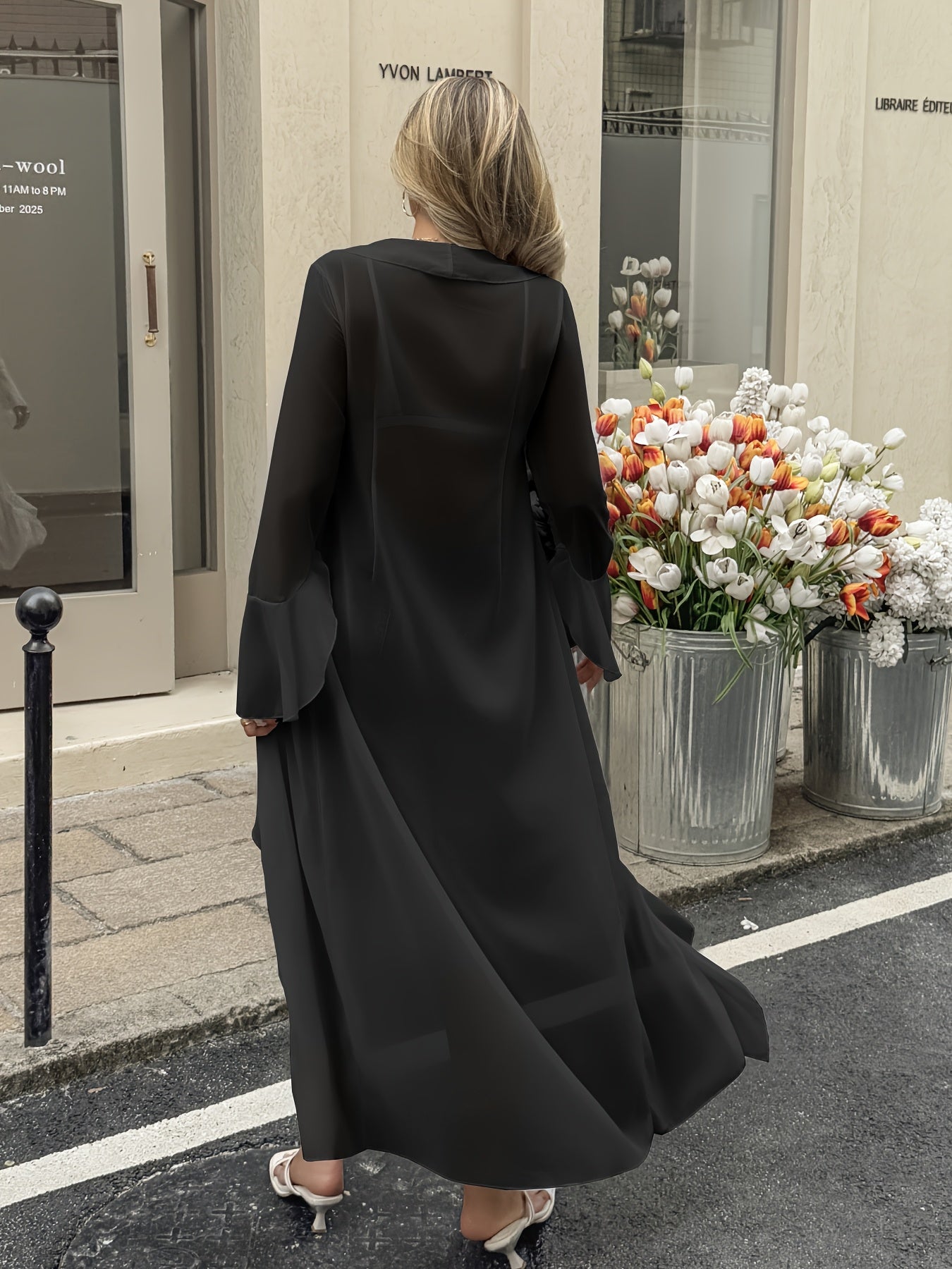 Dam Kimono Lång Elegant Öppen Ryschig Strandtunika Semesteroutfit