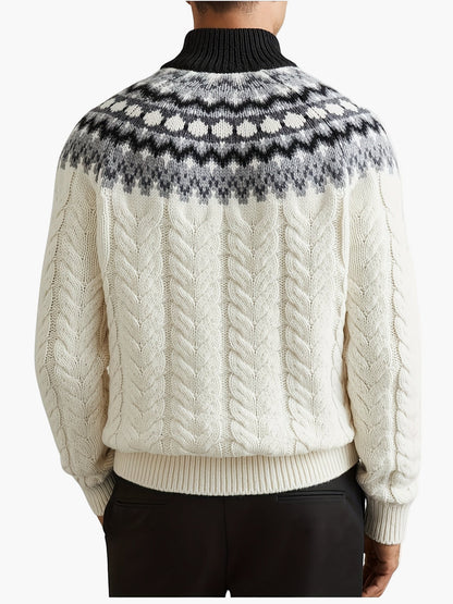 Herrtröja med mönster och halv dragkedja – stickad vintertröja för avslappnad stil