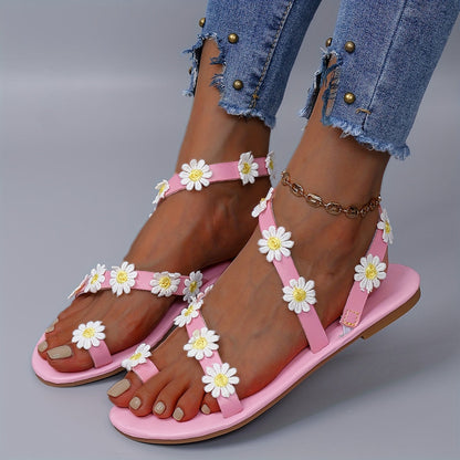 Dam Sandaler med Blommor – Bohemisk Platt Sandal för Sommar och Festival