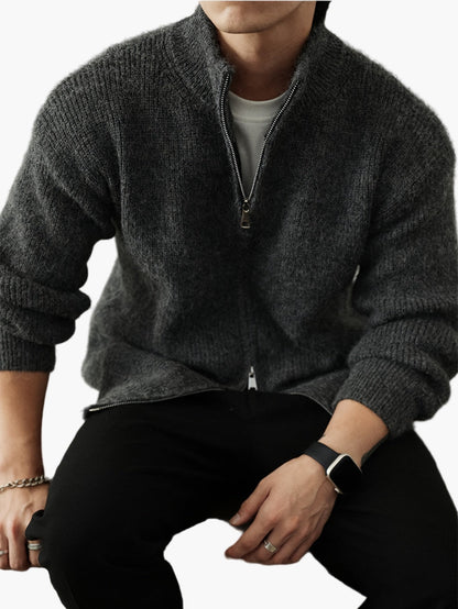 Herr – Stickad halvzip tröja med avslappnad passform, perfekt för vardag och lager-på-lager-stil