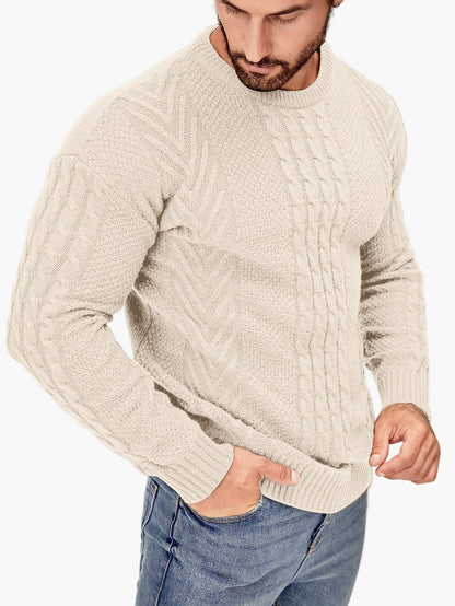 Herrstickad Tröja – Elegant Kabelstickad Pullover för Höst och Vinter – Avslappnad Stil