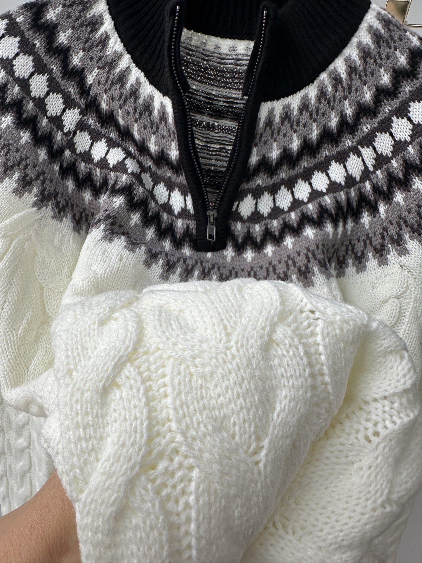 Herrtröja med mönster och halv dragkedja – stickad vintertröja för avslappnad stil