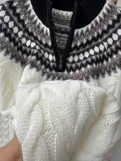 Herrtröja med mönster och halv dragkedja – stickad vintertröja för avslappnad stil