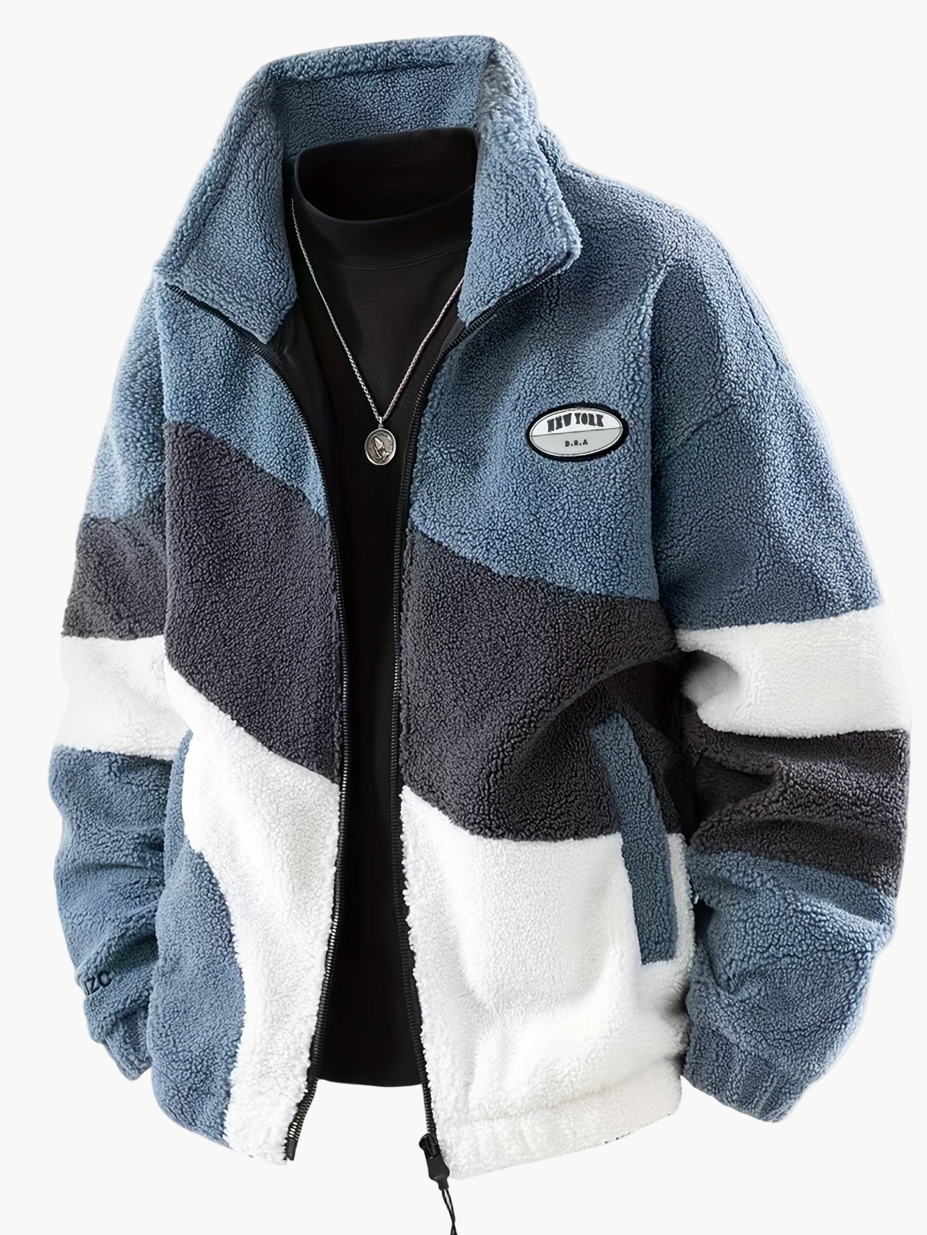 Herr Preppy Fleecejacka med Färgblock och Dragkedja – Trendig Vår- och Höstjacka