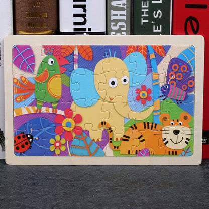 Barnpussel i trä med färgglada motiv – pedagogiskt leksakspussel för barn, förskola och present