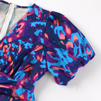 Damklänning Elegant Fest Puffärm Midilång – Perfekt för Sommar och Evenemang