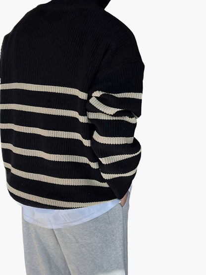 Herrtröja med dragkedja och randigt mönster – Avslappnad höst- och vinterstil