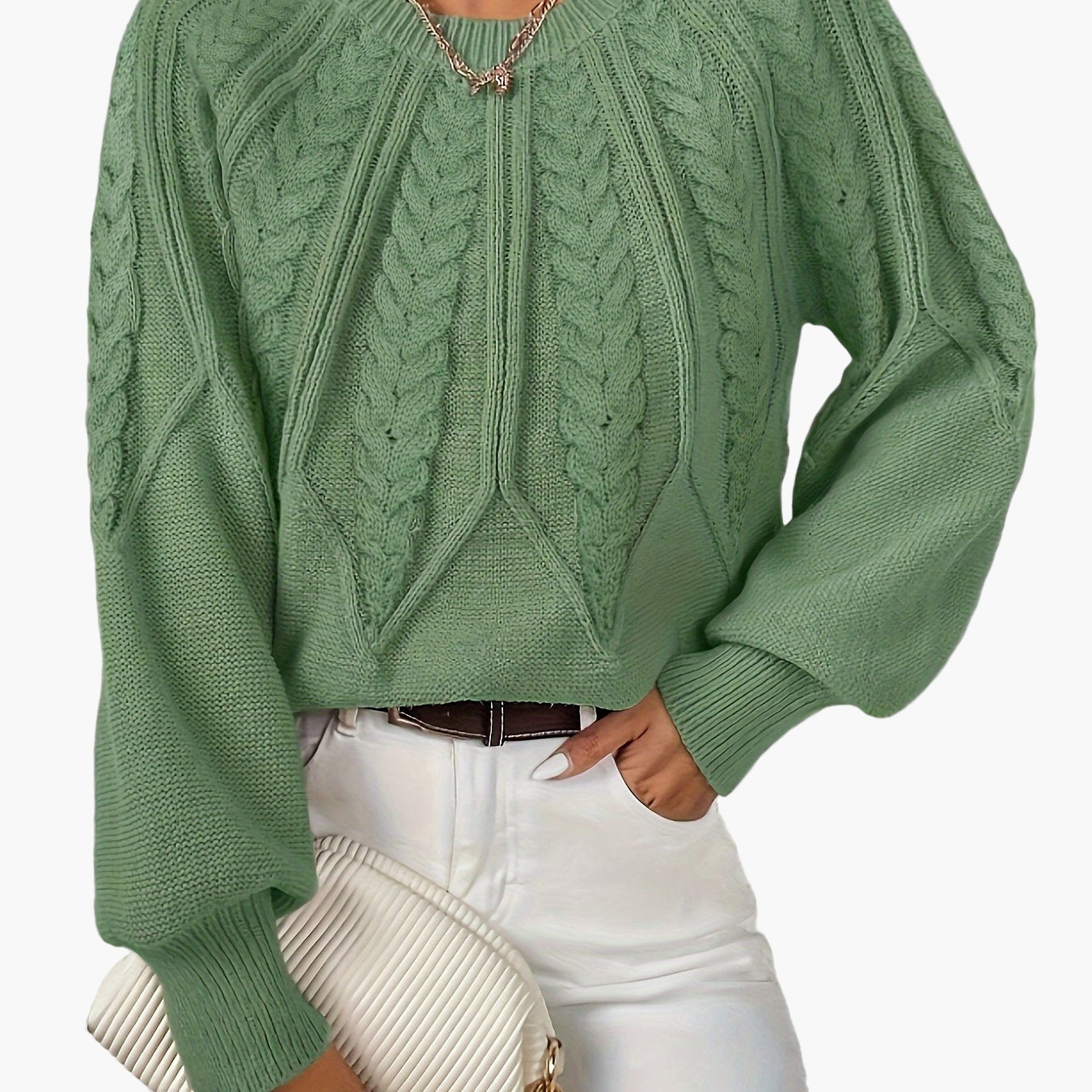 Damstickad Elegant Tröja med Kabelmönster för Vardag och Kontor