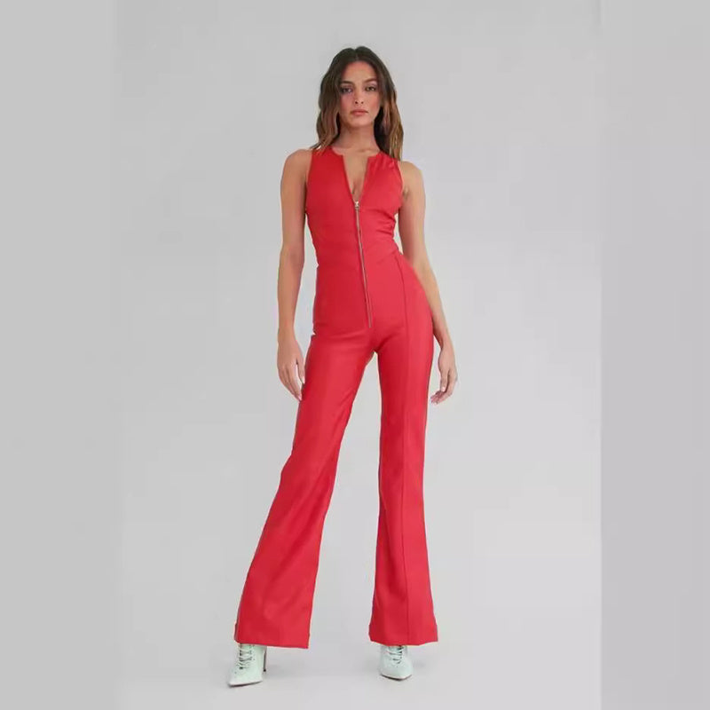 Jade – Sommar Slim Hjärtformad Rygglös Denim Jumpsuit för Kvinnor med Halterneck och Hög Midja