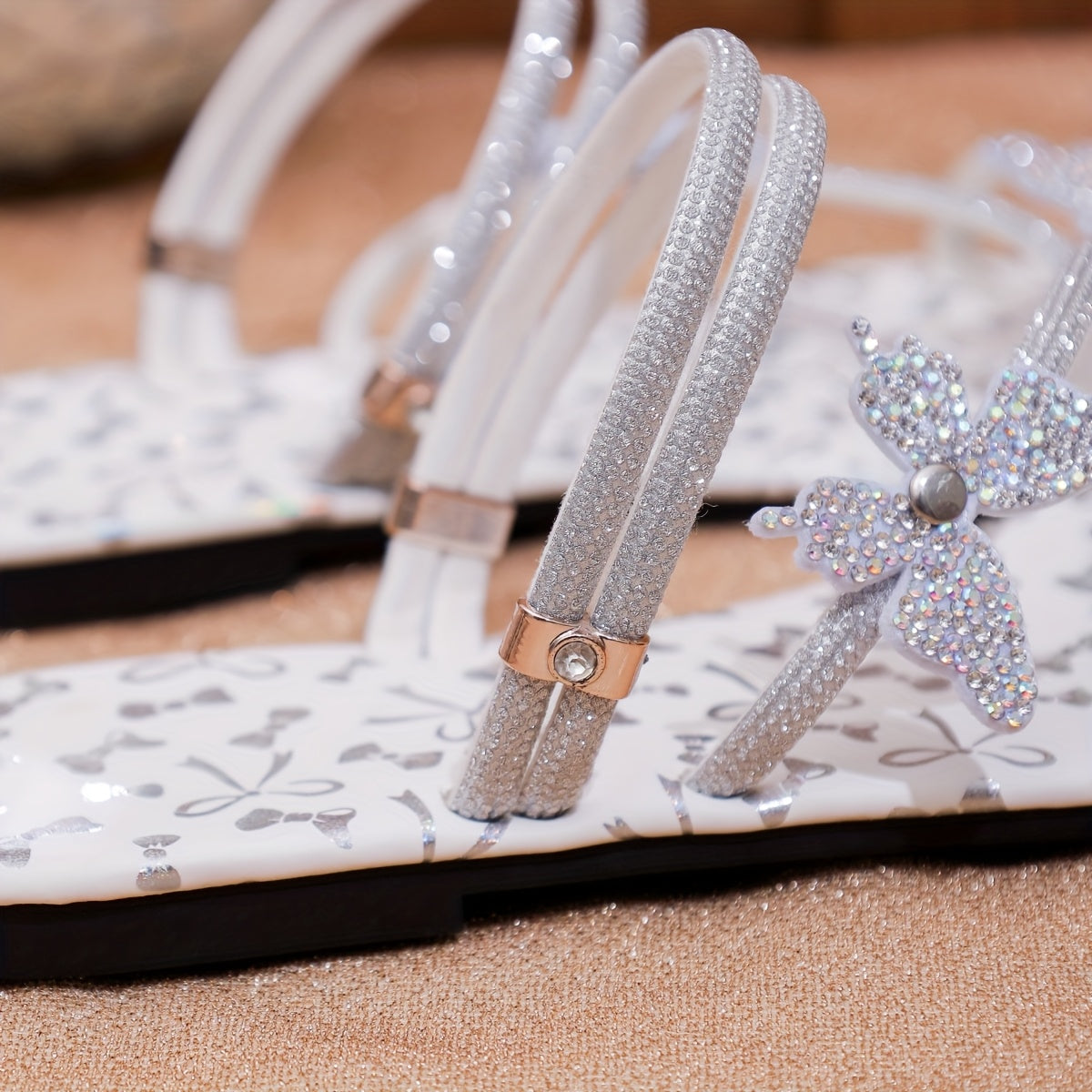 Dam Sandaler Platta Sommarskor med Strass Fjärilar Slingback Party & Vardag Elegant Stil