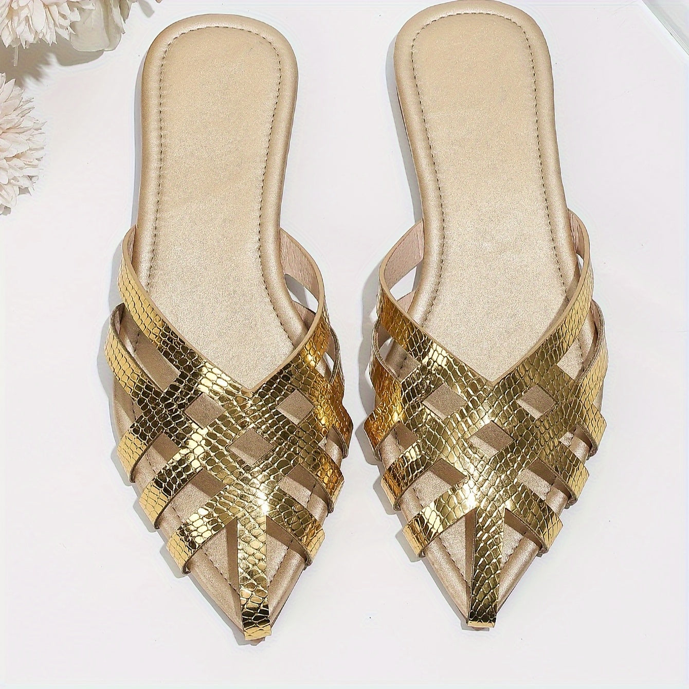 Dam Slip-in Flats för Mode och Vardag med Flätad Design och Spetsig Tå