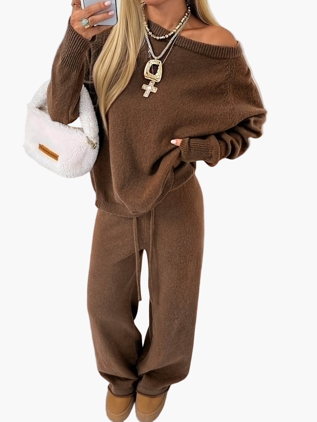 Damset Lounge Wear Stickad Avslappnad Höst/Vinter