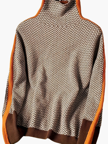 Damstickad elegant höst/vintertröja med hög krage och modern mönsterdesign – vardags- och kontorsstil