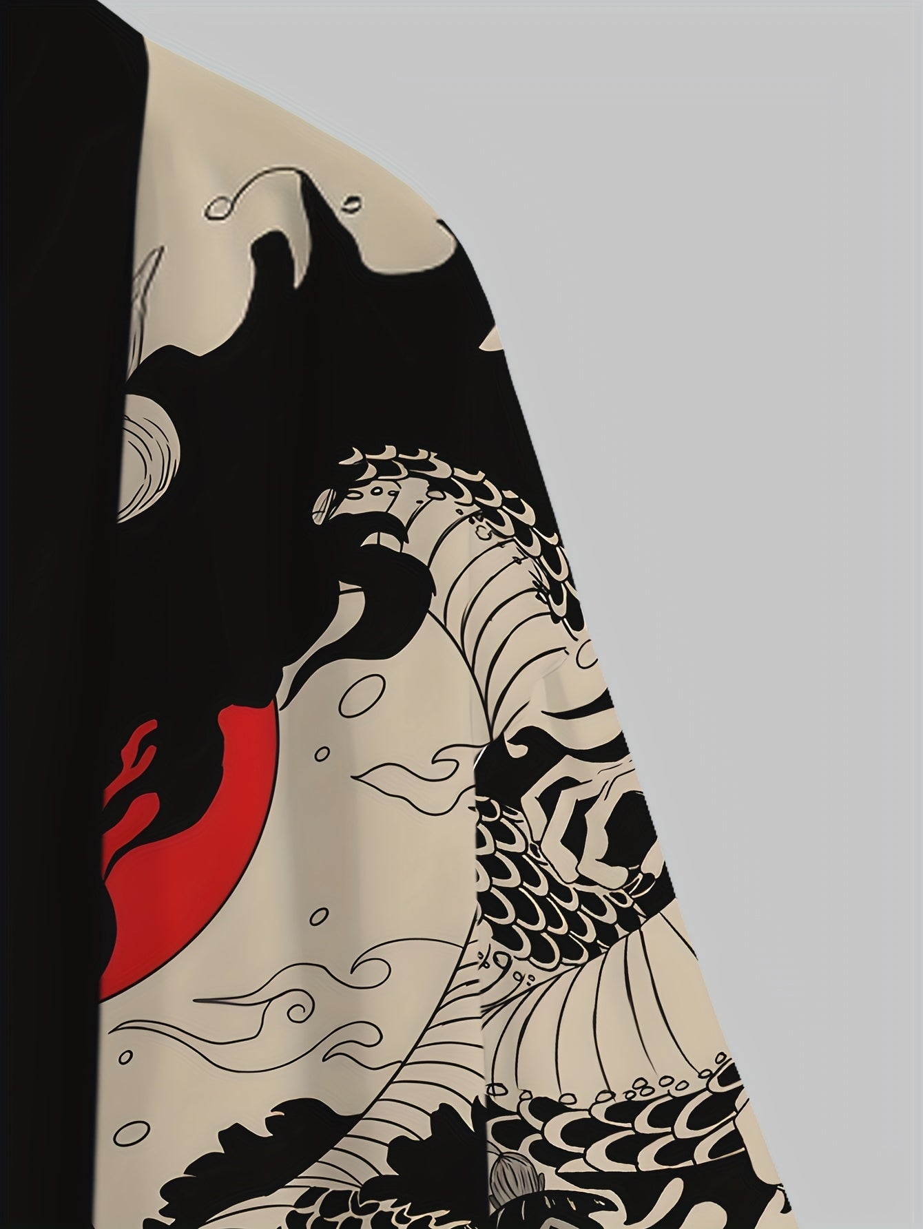 Herr Kimono Streetwear med Japansk Drakmönster – Öppen Kortärmad Casual Jacka